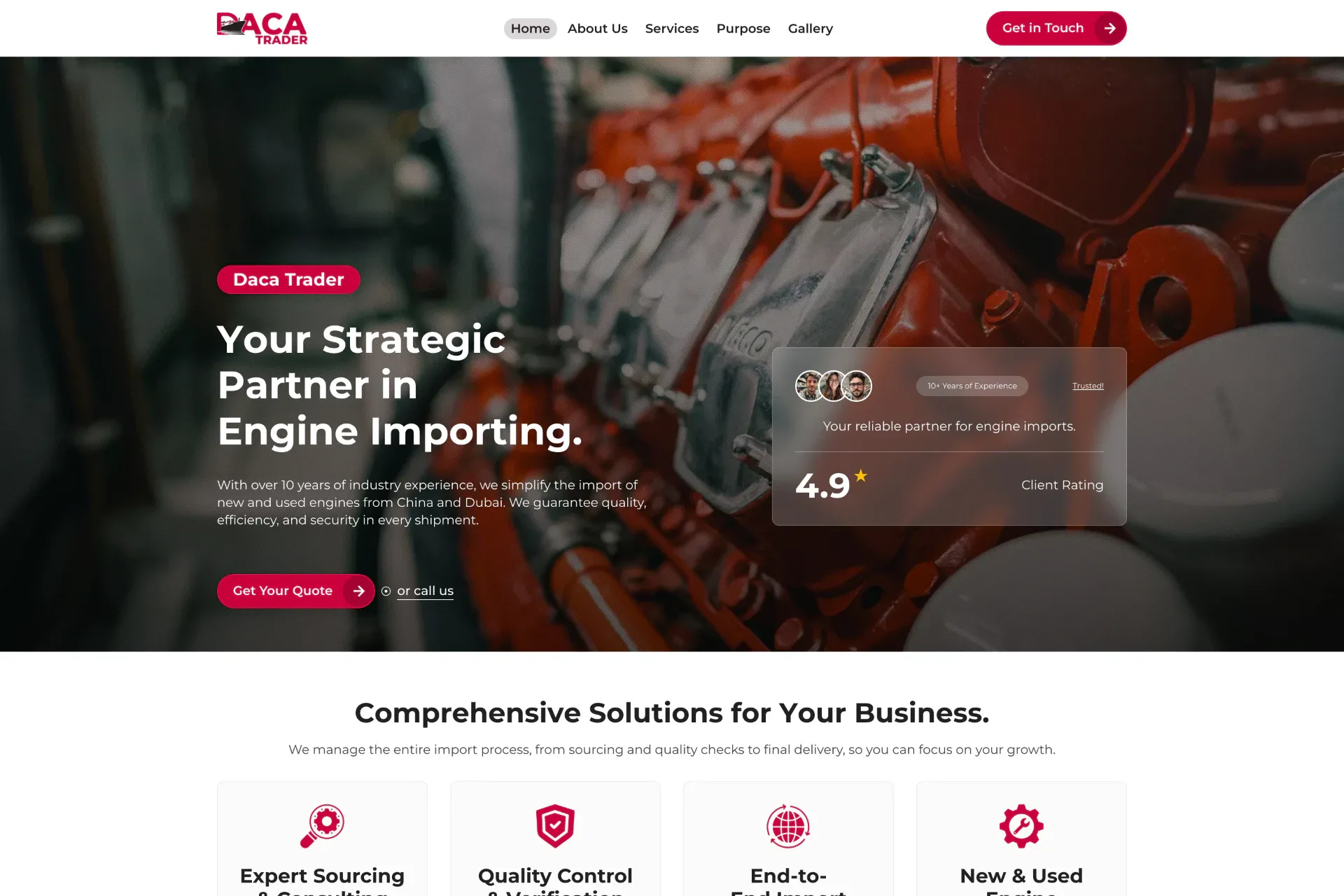 Daca Trader — Confianza B2B para importar motores desde China y Dubái.