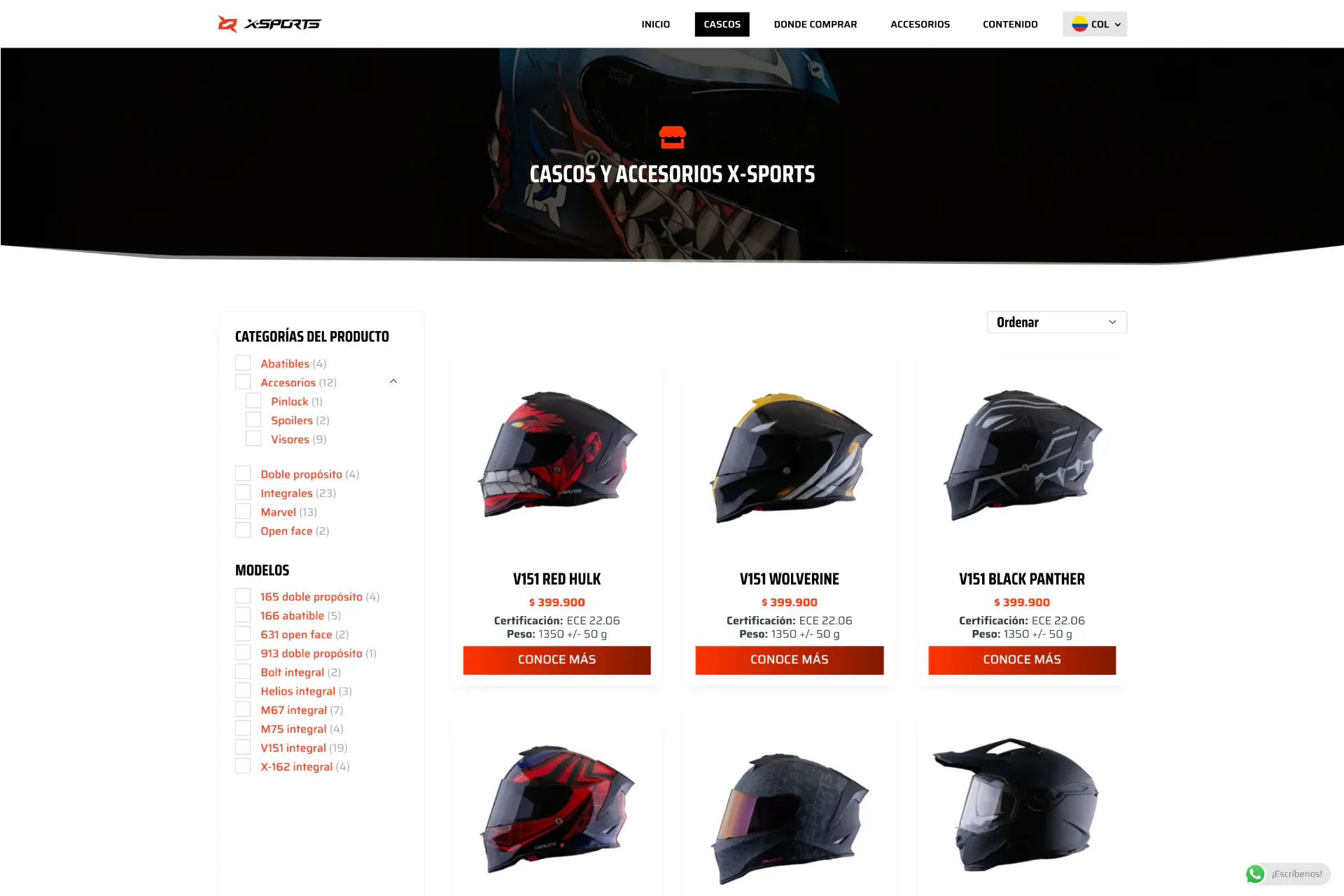 Vista de escritorio de X Sports Helmets
