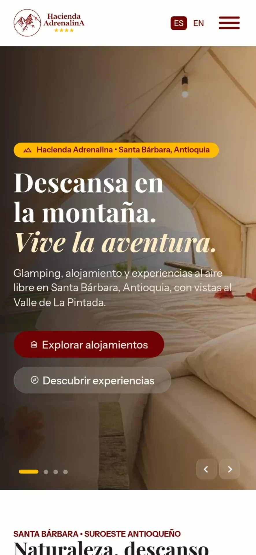 Vista móvil de Hacienda Adrenalina